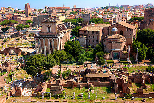 风景,古罗马广场,庙宇,左边,罗马,右边,意大利,欧洲