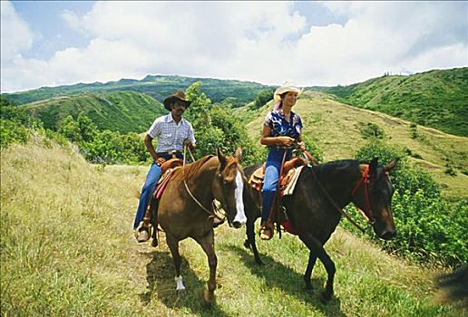 夏威夷,莫洛凯岛,骑马,牧场