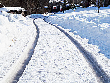 轮胎印,积雪,道路,夏蒙尼,法国