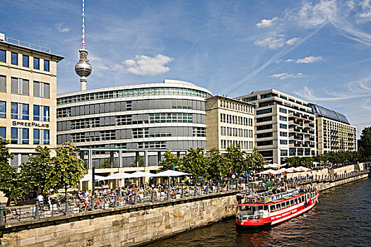 堤岸,河,新建筑,运输,码头,瑞迪森酒店,柏林,德国