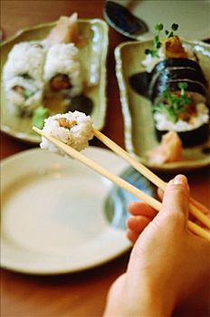 握着,筷子,寿司