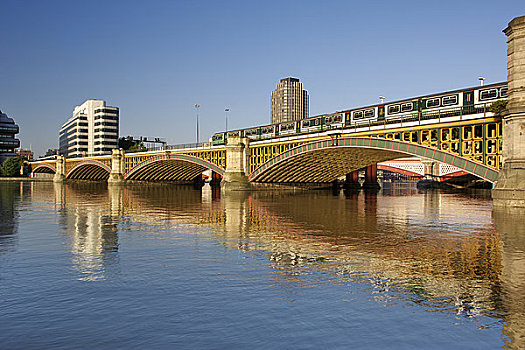 英格兰,伦敦,早晨,轨道,桥,跨越,泰晤士河