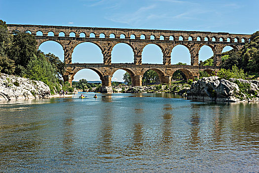 加尔桥,罗马水道,世界遗产,上方,河,朗格多克-鲁西永大区,法国,欧洲