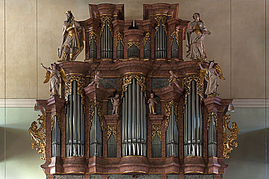 巴洛克,琴乐器,教会,教堂,中间,弗兰克尼亚,巴伐利亚,德国,欧洲
