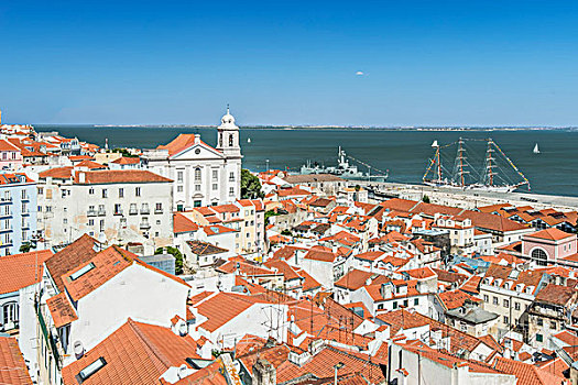 葡萄牙,里斯本,阿尔法马区,风景,屋顶,大幅,尺寸