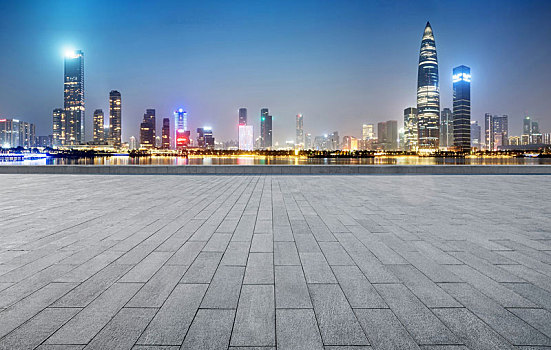 汽车广告背景,地板和深圳城市天际线