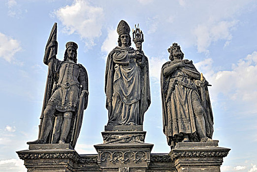 克桑滕,瓦兹拉夫,三个,主顾,波希米亚,雕塑,查理大桥,布拉格,捷克共和国,欧洲