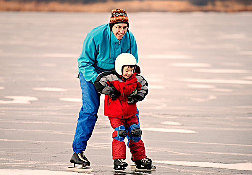 父子,滑冰