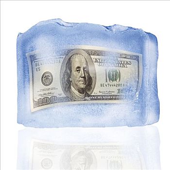 美国,100美元,钞票,冰冻,冰块