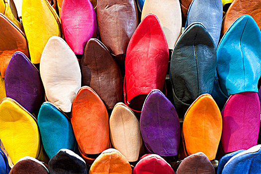 皮革,拖鞋,出售,露天市场,玛拉喀什,马拉喀什,摩洛哥