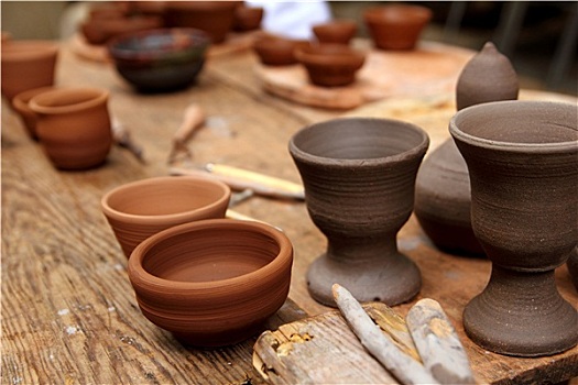 粘土,陶器,制陶,手工艺品,旧式,桌子