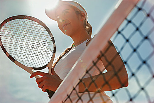 自信,美女,网球手,拿着,网球拍,网