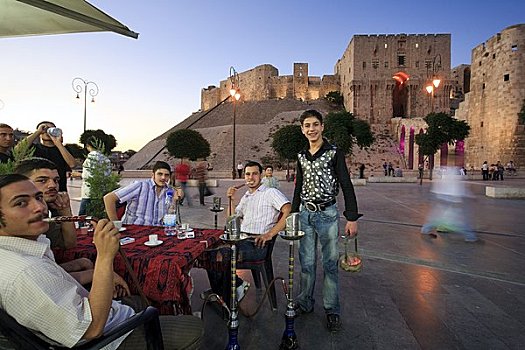 叙利亚,阿勒颇,老城,世界遗产,户外,咖啡馆,城堡,背景