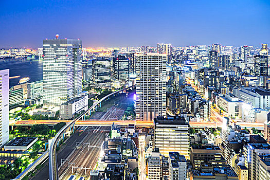 城市,天际线,东京,夜晚