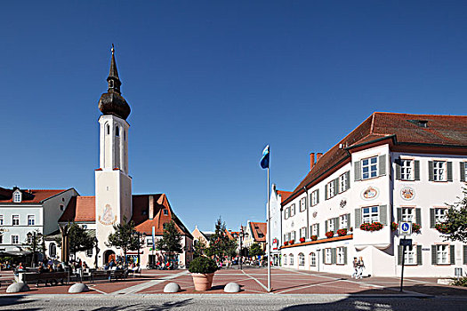 教堂,市政厅,上巴伐利亚,巴伐利亚,德国,欧洲