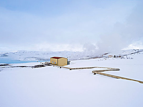 地热发电站,靠近,湖,米湖,冰岛高地,冬天,大雪,大幅,尺寸