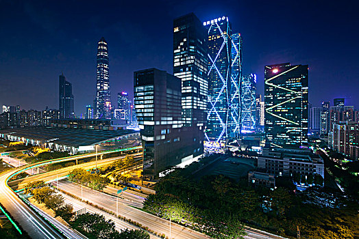 中国广东深圳福田都市中心区夜景