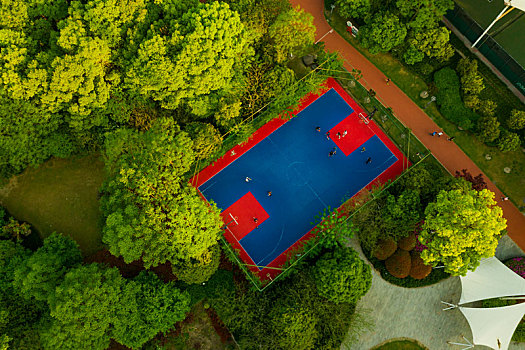 浙江杭州市拱墅区城北体育公园篮球足球场航拍
