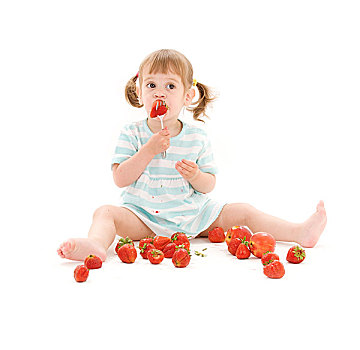 小女孩,草莓,上方,白人