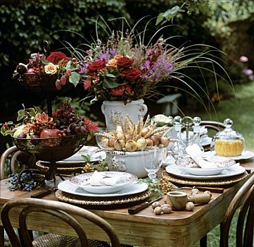 夏天,桌子,装饰,花,水果,户外
