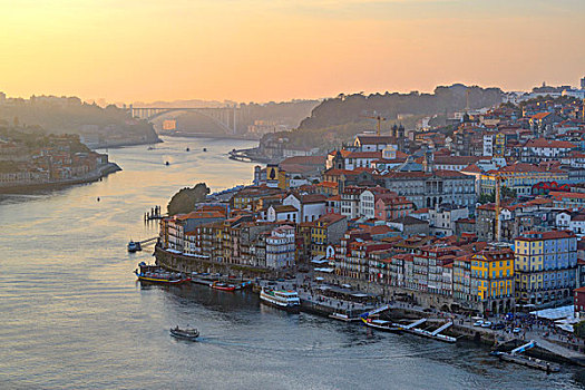 船,杜罗河,欧洲,河,港口,正面,日落,波尔图,葡萄牙