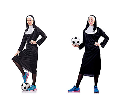 漂亮,修女,足球,球,隔绝,白色背景