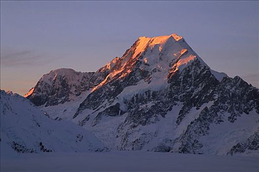 库克山,日落,高处,山谷,库克山国家公园,新西兰