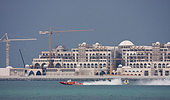 阿联酋,迪拜,摩托艇,速度,过去,新,酒店,施工,手掌