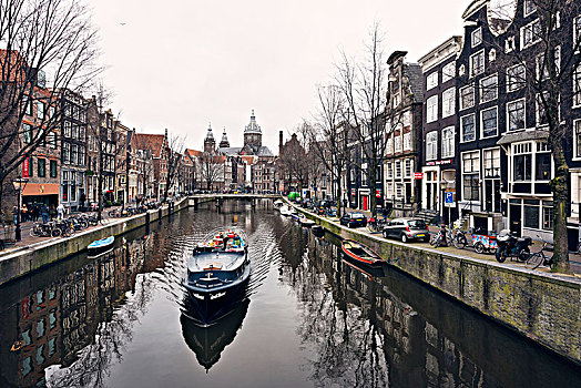 场景,阿姆斯特丹,运河,船,特色,房子