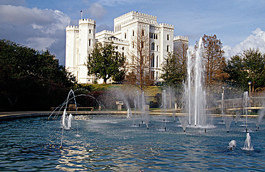喷泉,正面,政府建筑,老,路易斯安那,国会山,胭脂,美国