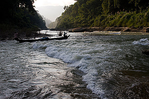 船夫,航行,河,孟加拉,十月,2008年,跟随,困难,松,控制,击打,石头,下方,河流