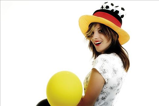 女性,球迷,穿,德国,帽子,气球