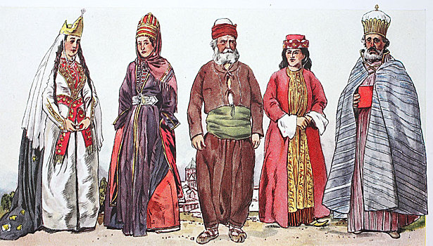 时尚,历史,衣服,服饰,西南部,亚美尼亚,19世纪,插画