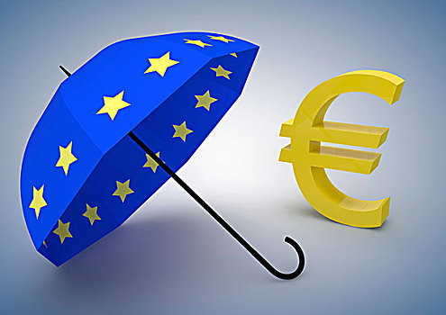 欧元,救助,伞,标识,象征,图像,危机,插画
