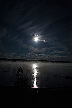 月亮,发光,湖