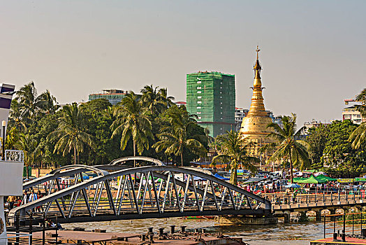 仰光,庙宇,河,区域,缅甸