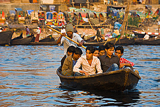划船,河,出租车,忙碌,港口,达卡,孟加拉,亚洲