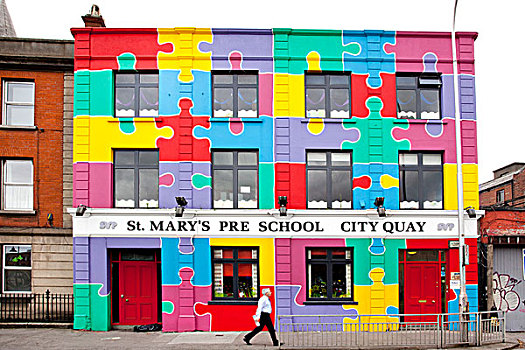 明亮,涂绘,学龄前,城市,码头,都柏林,爱尔兰,欧洲