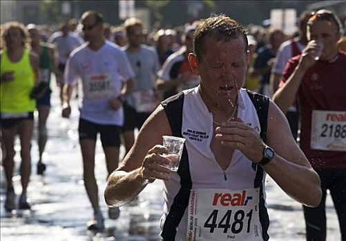 马拉松,跑步者,柏林,2008年,饮用水,公里,40岁,德国,欧洲