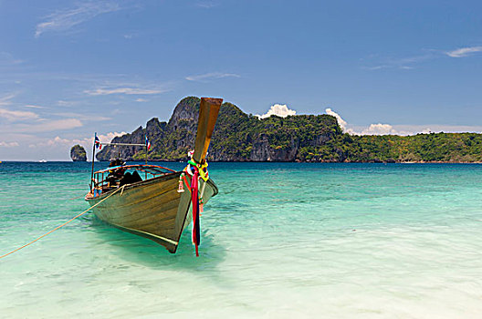 船,猴子,海滩,皮皮岛,岛屿,泰国