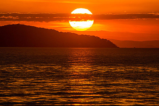 日落,湖,马拉维,非洲