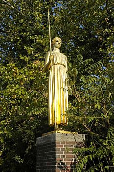 金色,雕塑,女神,雅典娜,靠近,音乐厅,北莱茵威斯特伐利亚,德国