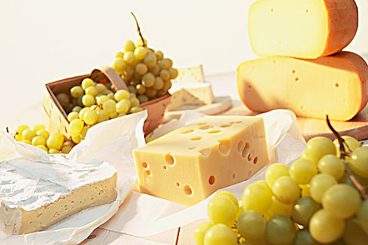 多样,奶酪,绿葡萄
