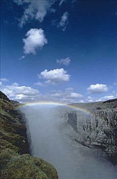 瀑布,彩虹,峡谷,玄武岩,河,国家公园,冰岛,欧洲