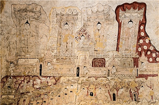 古老,缅甸,壁画,蒲甘寺庙