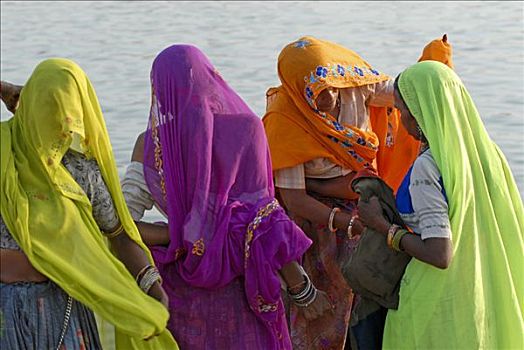 女人,穿,纱丽服,浴,朝圣,节日,拉贾斯坦邦,北印度,亚洲