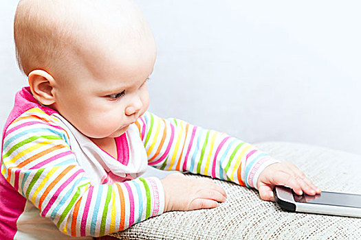 小,婴儿,休闲,彩色,条纹,衣服,手机