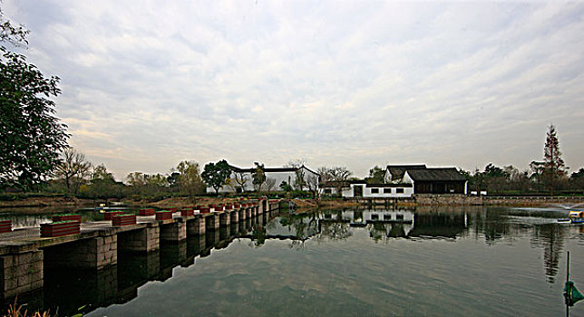 秋天的杭州西溪湿地洪府石桥