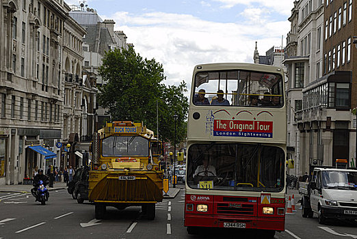 英格兰,伦敦,两个,观光,旅游,交通工具,旅行,并排,双层巴士,新,两栖