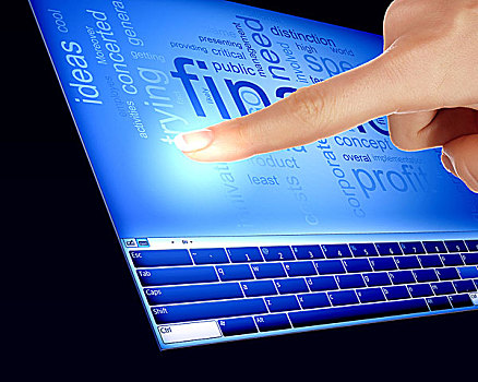 手指,接触,蓝色,电脑屏幕,文字,信息技术